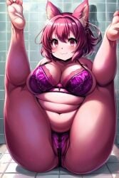 pink_background pink_body pink_bra pink_eyes pink_fur pink_hair pink_panties pink_skin