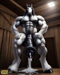 ai_generated anthro cum cumshot ejaculation equid equid_humanoid equine equine_genitalia equine_penis excessive_cum flared_penis furry genitals horse horse_penis horsecock huge_balls huge_cock male_only massive_balls massive_penis monster monster_cock muscular muscular_anthro muscular_male