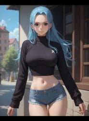 ai_generated black_eyes blue_hair breasts female female_only hair midriff navel nefertari_vivi one_piece robinlover tagme