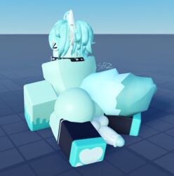 3d 3d_(artwork) big_ass big_penis blush collar cosplay cosplaying_as_character feizao_(kaiju_paradise) femboy fluffy_ears fluffy_hair fluffy_tail kaiju_paradise looking_at_viewer looking_back looking_back_at_viewer male mint_hair paws penis penis_out roblox roblox_avatar roblox_background robloxian short_hair sitting_on_floor slanted_eyes snowbunniz solo solo_femboy tail tail_lift thighhighs veiny_penis watermark