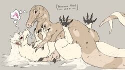 baryonyx black_claws brown_body brown_fur brown_scales circle_(marking) claws dahlilia_(ferocious_ferals) dinosaur dragon duo entwined_tails equid equine eye_contact eyelashes female female/female female/female_symbol female_symbol feral feral_on_feral ferocious_ferals flower flower_accessory fur furred_dragon furred_scalie gender_symbol hair hi_res holding_arms holding_chest hybrid leg_markings lesbian_thoughts looking_at_another mammal mane mane_hair markings morgra mythological_creature mythological_scalie mythology pawpads plant prehistoric_species prick_ears red_eyes reptile scales scalie sexuality_symbol side_view signature simple_background sitting_on_another socks_(marking) spinosaurid symbol tail tail_coil tan_background tan_body tan_scales theropod thought_bubble wingless_dragon