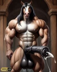 ai_generated anthro cum cumshot equid equid_humanoid equine equine_genitalia equine_penis excessive_cum flared_penis horse horse_penis horsecock huge_balls huge_cock male_only massive_balls massive_penis monster monster_cock muscular muscular_anthro muscular_male