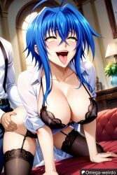 1girl1boy ahe_gao ahe_gao ahegao_face ai_generated bed bedroom big_breasts blue_hair doggy_style doggy_style doggy_style_position female grabbing_from_behind high_school_dxd lingerie omega-weirdo open_mouth patreon sex short_hair sidelocks thighhighs tongue_out xenovia_quarta yellow_eyes