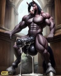 ai_generated anthro cum cumshot equid equid_humanoid equine equine_genitalia equine_penis excessive_cum flared_penis horse horse_penis horsecock huge_balls huge_cock male_only massive_balls massive_penis monster monster_cock muscular muscular_anthro muscular_male