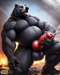 1boy ai_generated bara bear canine_genitalia cum fat fat_anthro fat_bastard fat_belly fat_man huge_balls huge_cock knotted_penis male male_only muscular_anthro penis solo werebear