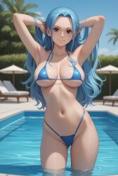 ai_generated bikini black_eyes blue_hair cleavage color female female_only hair midriff navel nefertari_vivi one_piece robinlover smile smiling tagme wide_hips