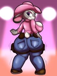 anthro ass ass_shake cowgirl cowgirl_outfit dat_ass disney flannel furry grey_fur jeans judy_hopps purple_eyes rabbit someth1ngoranother western zootopia