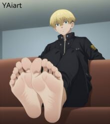 ai_generated barefoot blonde_hair blue_eyes foot_fetish matsuno_chifuyu tokyo_revengers yaiart