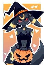 ai_generated anthro bell bell_collar candy_bucket cute_fangs eeveelution female female_only halloween nai_diffusion nintendo novelai pokemon pokemon_(species) pumpkin self_upload thighhighs umbreon weedvee420 witch witch_costume witch_hat