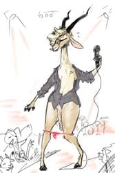 1boy absurd_res animal_genitalia antelope ass blonde_hair clothing crossdressing crowd disney erection feral gazelle gazelle_(zootopia) genderswap group hair hi_res hooves horn large_ass large_penis male male_only mammal microphone nobby_(artist) panties panties_down penis rule_63 see-through solo_focus stage trap uncensored underwear undressing vein veiny_penis zootopia