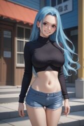 ai_generated black_eyes blue_hair breasts female female_only hair midriff navel nefertari_vivi one_piece robinlover tagme