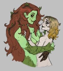 2girls artist_runefield dc_comics green_skin harley_quinn naked naked_female poison_ivy red_hair