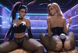 2boys 2girls ahri ai_generated breasts bunny_ears bunny_tail bunnysuit female foursome k/da_ahri k/da_kai'sa k/da_series kai'sa league_of_legends mobolusai