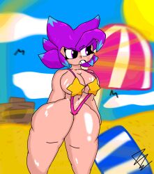 1girls beach big_breasts big_butt bikini brawl_stars fanart female muslos purple_eyes purple_hair sexy_pose shelly_(brawl_stars) squad_busters squad_busters_shelly thick_ass thick_thighs thighs_bigger_than_head thighs_together