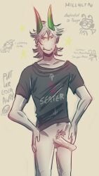 1boy dick_out horns male_only mischievous_smile phighting shirt_only shuriken_(phighting) tongue_out