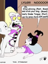 1girls 2002 animated balls beetlejuice beetlejuice_(character) breasts bulging casper_(harvey_comics) casper_the_friendly_ghost crossover dialogue dreamworks english_text ghost harvey_comics kthanid lydia_deetz navel nipples nude pussy sex small_breasts stomach_bulge straight testicles text universal_studios vaginal_penetration vulva