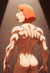 ai_generated ass back back_view baki black_background civitai family_guy fusion_character jossyless_(ai) light lois_griffin muscle_girl muscle_mommy nude_female orange_hair tournament underground_arena yujiro_hanma