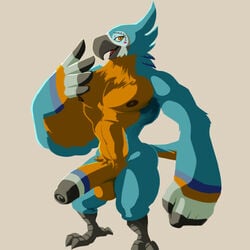 1boy anthro avian balls beak big_muscles big_penis biped bird breath_of_the_wild cel_shading crest daftpatriot digital_media_(artwork) digital_painting_(artwork) erection feathered_crest feathers full_length grey_background humanoid_penis kass_(zelda) looking_at_viewer macaw male male_only manly muscular muscular_male nintendo nude parrot penis rito seductive simple_background solo standing tail_feathers the_legend_of_zelda uniball video_games