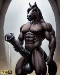 ai_generated anthro cum cumshot equid equid_humanoid equine equine_genitalia equine_penis excessive_cum flared_penis horse horse_penis horsecock huge_balls huge_cock male_only massive_balls massive_penis monster monster_cock muscular muscular_anthro muscular_male