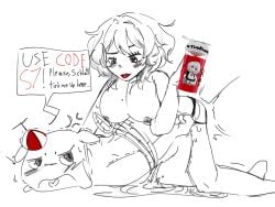 anger_vein big_breasts blush cum cumming_while_penetrated ears_down ears_maybe? gamersupps grey_eyes hands_on_hips heart_tongue holding_object humor male/female milk_cum mole_on_breast object_head pegging questionable_consent red_eyes red_lipstick rope shitpost simp_draws simple_shading sketch smii7y smii7y(milk_bag) strap-on sweat technically_objecthead tied_up white_background