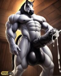 ai_generated anthro cum cumshot equid equid_humanoid equine equine_genitalia equine_penis excessive_cum flared_penis horse horse_penis horsecock huge_balls huge_cock male_only massive_balls massive_penis monster monster_cock muscular muscular_anthro muscular_male