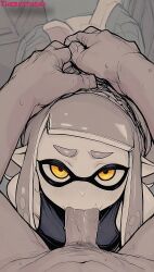 1boy 1girls 2d ai_assisted ai_generated big_penis blowjob blush clothing dark_skin deepthroat embarrassed eyebrows female forced foreplay inkling inkling_girl light_skin looking_at_viewer male naked nintendo nude penile penis pointy_ears pov saliva seductive self_upload simple_background splatoon splatoon_(series) splatoon_2 splatoon_3 submissive sucking tentacle tentacle_hair uncensored video_game video_game_character video_game_franchise video_games yellow_eyes