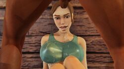 3d after_fellatio cum cum_drip dark-skinned_male dark_skin honey_select honey_select_2 interracial lara_croft lara_croft_(classic) tomb_raider tomb_raider_remastered