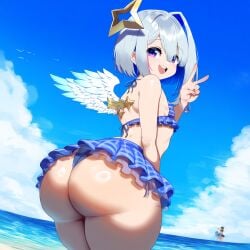 ai_generated amane_kanata ameanon angel angel_wings ass beach big_ass bikini bikini_skirt flat_chest frilled_bikini hololive hololive_japan huge_ass large_ass thick_thighs virtual_youtuber vtuber