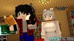 1boy 1girls breasts dialogue lucy_the_wolf mine-imator minecraft mystic100 mystic_(mystic100) wolf_ears wolf_girl wolf_tail