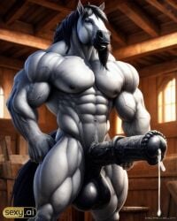 ai_generated anthro cum cumshot equid equid_humanoid equine equine_genitalia equine_penis excessive_cum flared_penis horse horse_penis horsecock huge_balls huge_cock male_only massive_balls massive_penis monster monster_cock muscular muscular_anthro muscular_male