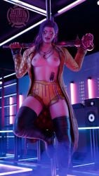 1girl 3d asian_female blood_on_face boots breasts dancing dbd dead_by_daylight female knife mina_(dead_by_daylight) yui_main_dbd
