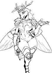 antennae anthro_only arthropod breasts canine dransvitry fur hybrid insects intersex jijis-waifus mammal monochrome multi_arm multi_limb nipples queen royalty sketch solo stinger wings wolf