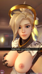 3d blender blue_eyes breast breast_grab breasts breasts_out mercy miaw34 overwatch selfie snapchat