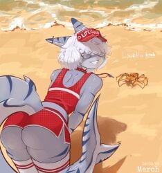 1boy 2026 absurd_res anthro ass athletic_male beach before_sex booty_shorts boy butt butt_focus clothed clothed_male collar crab dated english english_text eyes_covered femboy furry glasses gray_body grey_body grey_tail hi_res highres humanoid karlos_i lifeguard lifeguard_swimsuit long_hair looking_at_viewer looking_back male male_only ocean piercing piercings pinning posing posing_for_the_viewer public radspiee red_clothes red_clothing roblox roblox_avatar robloxian sand shadow shark shark_boy shark_humanoid shark_tail sharp_teeth short_shorts soft_core soft_porn softcore spiked_collar swimwear tail tail_markings talking talking_to_viewer teeth thick_ass thick_thighs thigh_highs tiger_shark twink water whistle whistle_around_neck white_hair