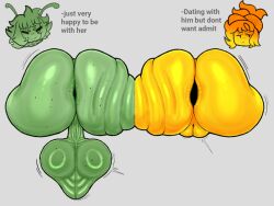 1boy 1girls 2026 alien asses_touching balls both_sexes_in_same_situation darkdoom gardesnorela gift_art glz_(darkdoom) grey_background pressed_together pressing_asses_together purpsk8rgal_(gardesnorela) roblox robloxian tagme text