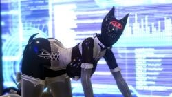 bodysuit drone female final_fantasy_xiv garlean garlemald latex latex_bodysuit obedient_drone_(hyeven) petplay puppy_mask robot robot_girl robot_humanoid shiny solo solo_female solo_focus