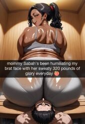 ai_generated ara_ara ass_focus ass_tease back_view bbw bbw_mom big_butt brown brown_female caption chubby daballsman dark-skinned_female desi_female dialogue dumptruck_ass facesitting femblacked gigantic_ass ginger_female goon_caption huge_ass huge_butt illustrious_(stable_diffusion) indian_female malepov massive_ass mature_female milf older_female pov sabah_(daballsman) south_asian_female teasing teasing_viewer teasing_with_butt wide_hips
