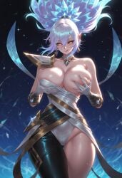ai_generated cyber_halo_janna_prestige_edition janna_windforce large_breasts league_of_legends sexy sexy_pose skindentation squeezing_breasts