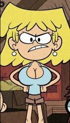1girls accurate_art_style ai_edit alternate_breast_size angry big_breasts blonde-haired_female blonde_female blonde_hair blonde_hair_female blue_shirt breasts cleavage edit edited female female_focus female_only front_view hanging_breasts huge_breasts lori_loud nickelodeon screenshot_edit short_hair short_pants tagme the_loud_house