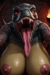 1girls ai_generated anthro areolae breasts creature female female_focus female_only large_breasts looking_at_viewer monster nightmare_fuel nightmare_waifu nipple_piercing nipples open_mouth reptile reptile_humanoid saliva sharp_teeth solo solo_female solo_focus tongue tongue_out