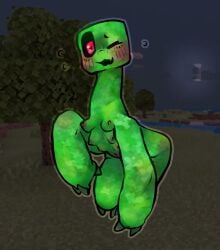 3_toes areola bent_legs blush blush_lines bodily_fluids breasts breasts_and_teats claws creeper_(minecraft) crotch_breasts fangs feet female feral flying_sweatdrops genitals ghoulshoot green_body green_skin long_neck looking_at_viewer medium_breasts microsoft minecraft mojang multi_breast nervous nervous_smile nipples one_eye_closed quadruped red_eyes screencap screencap_background smile solo sweat sweatdrop teats teeth toes vulva wink xbox_game_studios