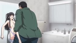 16:9 1boy 1girls 2017 2d_animation against_wall age_difference animated animated_gif areola areolae bathroom bathroom_sex big_breasts black_hair blunt_bangs bouncing_breasts breasts breasts_out breasts_out_of_clothes carrying censored_penis clothed clothes_pull clothing collarbone dress erection fat_ass fat_male female from_behind glasses hair_ribbon hentai hentai_series highres indoors jitaku_keibiin katsuragi_sayaka large_breasts lifted_by_another light-skinned_female light_skin long_hair long_sleeves looking_at_another looping_animation male missionary_position mosaic_censoring nightgown nipples open_mouth panties panties_around_one_leg panty_pull penis pink_nipples ponytail purple_panties rear_view ribbon sex short_hair sidelocks sink size_difference sleeveless standing standing_missionary standing_sex straight suzuki_mirano underwear vaginal_penetration white_ribbon