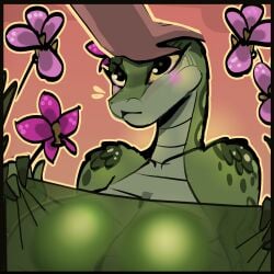 1girls big_ass big_breasts blush breasts censored female flower_in_hair flowers furry headpat huge_breasts lizard lizard_girl mister_feelgood scales scalie snake snake_girl snake_tail transparent_clothing viper viper_(species) wholesome