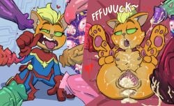 after_gangbang after_sex ahegao algob4v anatomically_correct anatomically_correct_genitalia anatomically_correct_penis animal_genitalia animal_penis anthro anus bav bedroom_eyes blonde_hair bodily_fluids breasts bubble butt captain_marvel captain_meowvel clitoris cum cum_bubble cum_everywhere cum_from_ass cum_in_ass cum_in_mouth cum_in_vagina cum_inside cum_on_breasts cum_on_butt cum_on_chest cum_on_face cum_on_penis domestic_cat double_v_sign eager equine_genitalia equine_penis felid feline felis female flared_penis gaping gaping_anus gaping_vagina genital_fluids genitals gesture green_sclera group hair hand_gesture hi_res imminent_gangbang inner_ear_fluff kneeling kneeling_on_ground looking_pleasured mammal marvel medial_ring messy narrowed_eyes nude nude_female open_mouth orange_body pawpads penile_spines penis plantigrade pupils saliva saliva_string seductive showing_teeth slit_pupils small_breasts spider-ham spiral_penis tuft v_sign vein veiny_penis vulva