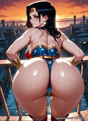 2026 ai_generated anime ass ass_focus bare_shoulders bent_over black_hair blush boots bracer breasts buttocks circlet city cityscape cleavage closed_mouth crossover earrings eye_contact female female_focus female_only flushed from_behind grey_eyes highres huge_ass huge_breasts jewelry large_breasts leotard long_hair looking_at_viewer looking_back neutral_expression nsfw outdoors patreon patreon_username railing rain rognezart sadako_yamamura shiny_skin sky smile smiling solo star_earrings superhero the_ring thick_thighs thighhighs thighs very_long_hair wet wet_hair yamamura_sadako