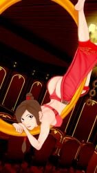 1girls acrobatic ass avatar_the_last_airbender barefoot brown_eyes brown_hair dancer female harem_outfit koikatsu looking_at_viewer perfect_idiot ponytail ring stripper swing ty_lee upside-down