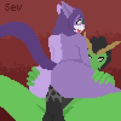 2017 animated anthro anthro_on_anthro anus ass balls batartcave black_hair cowgirl_position dragon eastern_dragon eyewear feline fur glasses green_scales hair horn looking_pleasured loop male male_only mammal on_top open_mouth penis pixel_art precum purple_eyes purple_fur purple_hair purple_tail riding scales sex skoll_(skollwolf) tarou_(taroumyaki) whiskers yaoi yellow_eyes