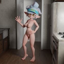3d breasts commentary english_commentary highres inkling looking_at_viewer marie_(splatoon) pointy_ears self-upload smile splatoon_(series) sr_travis tentacle_hair