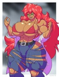 1girls 2020s 2024 5_fingers abs abstract_background absurd_res accessory amazon amazonian arms_up athletic athletic_body athletic_female beefy belt biceps big_biceps big_breasts big_female big_hair big_hips big_muscles big_thighs black_belt black_eyelashes blue_jeans blue_pants blurred_background bodybuilder_female bottomwear bra breasts breasts_bigger_than_head breasts_focus breasts_out brown-skinned brown-skinned_female buff buff_female busty clothes clothes_ripping clothing collarbone comission curvaceous_figure curves curvy curvy_female curvy_hips digital_media_(artwork) elbows exhibitionism eyebrows eyelashes eyes facewear facial_expression female female_focus female_human female_only female_solo fingers fit fit_female genital_outline glasses glistening_breasts glistening_hair green_eyes hands hands_up happy happy_female hips hips_wider_than_shoulders hourglass_figure huge_breasts huge_hips human human_female human_only knees large_breasts large_female large_hair large_hips legs long_hair looking_at_breasts looking_at_own_breasts looking_surprised mammal motion_lines muscle_fetish muscle_growth muscular muscular_arms muscular_female muscular_legs nails navel nose open_arms open_eyes open_legs open_mouth open_smile partially_clothed partially_clothed_female partially_clothed_human pecs pinup pinup_pose portrait posing presenting presenting_breasts pussy_outline raised_arms rectangular_eyewear rectangular_glasses red_bra red_clothing red_eyebrows red_hair red_nails red_tongue red_topwear ripped_clothing ripped_jeans ripped_pants round_breasts round_hips showing_breasts sideboob smile smiling solo solo_female teeth thick_female thick_legs thick_thighs thighs three-quarter_portrait tight_bottomwear tight_bra tight_clothing tight_jeans tight_topwear tongue topwear torsowear trembling tridark voluptuous voluptuous_female watermark white_border white_clothing white_sclera