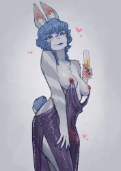 absurd_res anthro chappell_roan_dress clothed clothing erection gynomorph hi_res intersex lagomorph leporid mammal nipple_piercing_dress public public_nudity rabbit skimpy solo starlyve translucent translucent_clothing